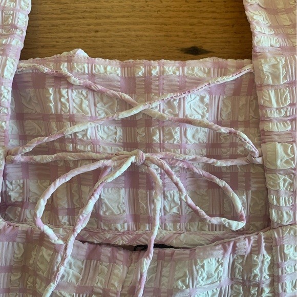 Zara Pastel Plaid Peasant Maxi Dress Square Neck Purple Women’s L Lace up NWT - Picture 9 of 11